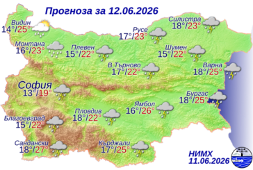 Облачно с краткотрайни валежи и гръмотевични бури на много места