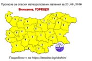Жълт код за опасни горещини в цяла България в неделя