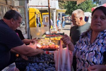 На пазара в Гоце Делчев цените на плодовете и зеленчуците се сринаха: гроздето от Балдево се предлага на 1,80 евро, чушките вървят между 1,50 и 1,70 евро за кг, розовите домати държат цена от около 2 евро, смокини се намират за 2.50 евро, зелето по 1 евро